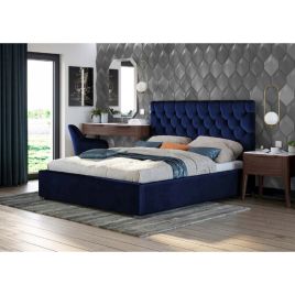 Rosiana Plush Velvet Fabric Bed, Blue Colour - 5 Sizes