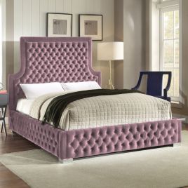 Yanis Plush Velvet Fabric Bed, Pink Colour - 5 Sizes