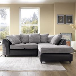 HARLEY Cord Fabric 4 Seater L Shaped - Right Hand Facing Corner Sofa - Black
