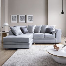 NIOMI Velvet 4 Seater L Shaped - Left Hand Facing Corner Sofa - Light Grey