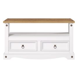 Classic Design 2 Drawers TV Table - White with Antique Wax