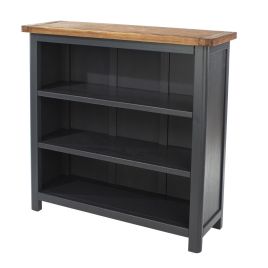 Antique Oak Effect Low Bookcase - Blue