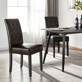 Faux Leather Dining Chairs Wooden Legs 2PCS - Brown