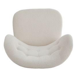 White Boucle Teddy Upholstered Accent Chair With Footstool