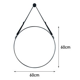 Retro Round Hanging Mirror with Strap 60X3CM