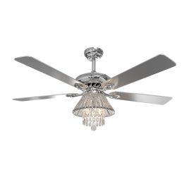 52Inch Silver Ceiling Fan With Light Crystal Droplets Chandelier