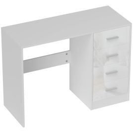 Computer Writing Desk with 4 Drawers, High Gloss Home Office Workstation, White
