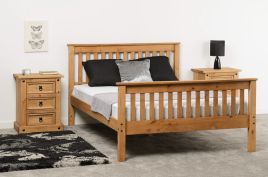 Monaco 4ft6 Double Bed High Foot End - Distressed Waxed Pine
