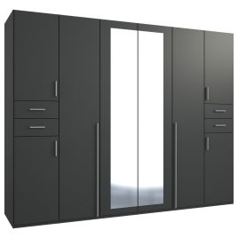 Wardrobe - FENTON 6 Door Mirrored Wardrobe Finish Graphite 270cm