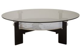MARVESSAN Large Round Glass and Ceramic Coffee Table - Grey