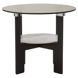 MARVESSAN Small Round Glass and Ceramic Coffee Table - Grey