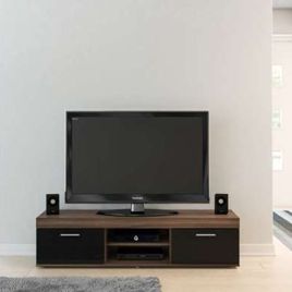 Elegant Design Entertainment Tv Stands with 2 Doors - Black and Walnut
