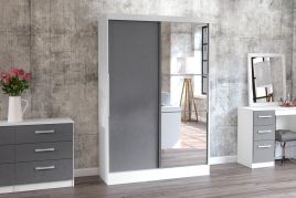 Lynx 2 Door Mirrored Sliding Wardrobe - White and Grey