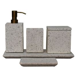 5Pc Square Polished White Marble Bathroom Accessories