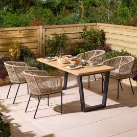 HARROWIN Garden 4 Seater Table and Chair Set, 160cm - Oak Finish