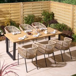 HARROWIN Garden 6 Seater Table and Chair Set, 210cm - Oak Finish