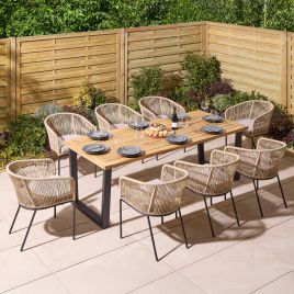 HARROWIN Garden 8 Seater Table and Chair Set, 210cm - Oak Finish