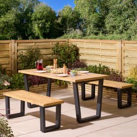 BRINDLEIGH Garden 4 Seater Table and Bench Set - Oak Finish