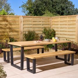 BRINDLEIGH Garden 6 Seater Table and Bench Set - Oak Finish