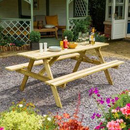 FENSWICK Garden Picnic Table and Bench Set, 180cm - Oak Finish