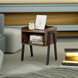 QUENTARA Bedside Table 2-Tier Stackable Side Table with Shelf - Rustic Brown