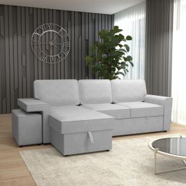 BECKMERE Fabric 3 Seater L Shaped Corner Sofabed - Grey, Reversible Facing