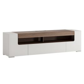 Toronto 190cm wide TV Cabinet - White High Gloss with San Remo Oak inset
