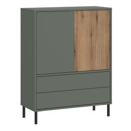 Sideboard - DARWIN 2 Door 2 Drawer Sideboard Green and Oak 78.2cm
