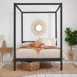 Solid Slatted Headboard Black Four Poster Bed - Standard Double 4ft6