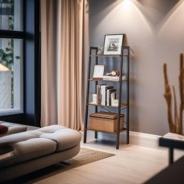 PRISTANE Ladder Shelf 4-Tier Rustic Display Bookcase - Rustic Brown