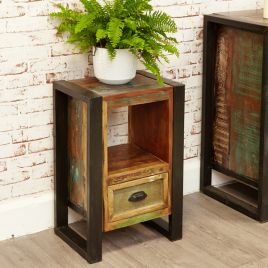 Laura Urban Edge Side End Lamp Table with Drawer and Open Shelf - Natural Wood