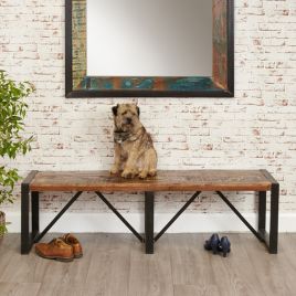 Laura Chic Reclaimed Wood Large Dining Bench with Steel Frame - Natural Wood