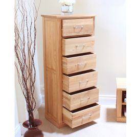 MUNICH Oak Finish Chest of Drawers - Tallboy, Large-sized, 6 Drawers, Ready Assembled