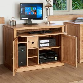 Harriet Oak Computer Table with Door and Drawer