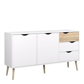 Oslo Sideboard - Large - 3 Drawers 2 Doors in White and Oak - White and Oak