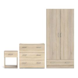 Wardrobe Set - SUFFOLK 2 Door Bedroom Set 3 Piece Oak Finish 77cm