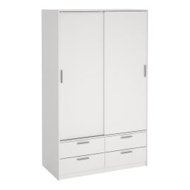 Sliding Wardrobe - LACOSTE 2 Doors and 4 Drawers Wardrobe White 121.2cm