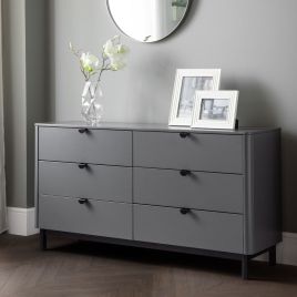 CAMEO Grey Chest of Drawers - Large-sized, 6 Drawers, Double