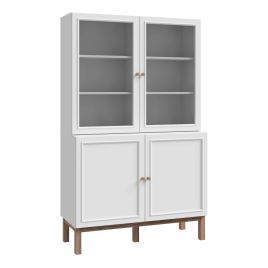 WOFUS Display Cabinet with 2 Doors and 2 Glass Doors in Light Grey and Oak