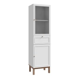 WOFUS Display Cabinet with 1 Door 1 Drawer and 1 Glass Door in Light Grey and Oak