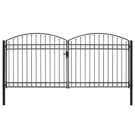 Fence Gate Double Door with Arched Top Steel 400x200 cm Black