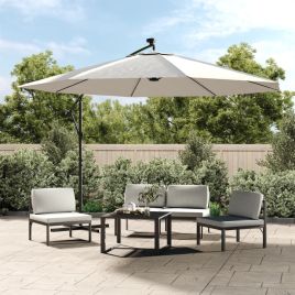 Cantilever Umbrella with LED Lights and Metal Pole 350 cm Sand