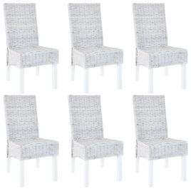 Dining Chairs 6 pcs Light Brown Kubu Rattan and Mango Wood