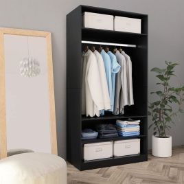 Wardrobe Black 100x50x200cm Engineered Wood - Peche
