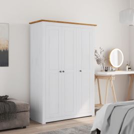 Wardrobe - NINA 3 Door Wardrobe White and Natural Wood 118cm