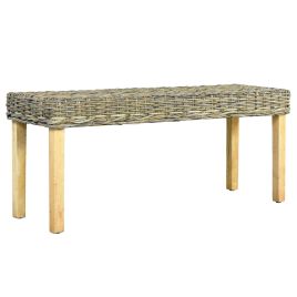 Bench 110 cm Natural Kubu Rattan and Solid Mahogany Wood