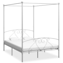 Canopy Bed Frame White Metal 140x200 cm