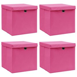 Storage Boxes with Lids 4 pcs Pink 32x32x32 cm Fabric
