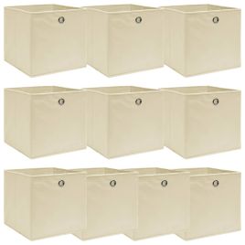 Storage Boxes 10 pcs Cream 32x32x32 cm Fabric