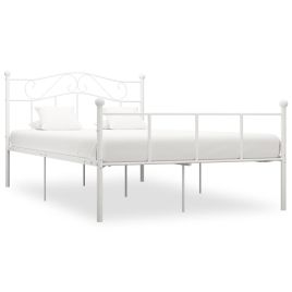 Bed Frame White Metal 160x200 cm